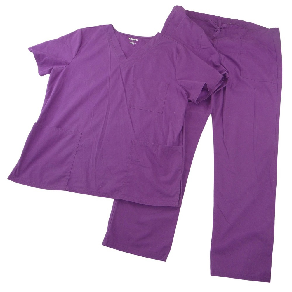 Scrubstar Womens Purple V-Neck Scrub Set Top and Cargo Pants Medium 33782